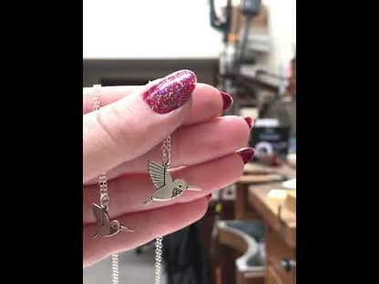 Sterling Silver Parent Child Hummingbird Charm Set on Adjustable Sterling Chain