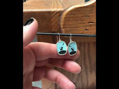 Night Cat Silhouette Earrings - Sterling Silver and Enamel Jewelry