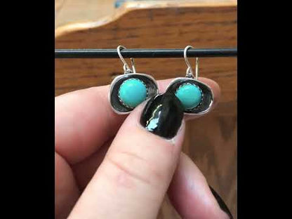 Kingman Turquoise Earrings - Brilliant Blue Turquoise Earrings in Modern Shadowbox Setting