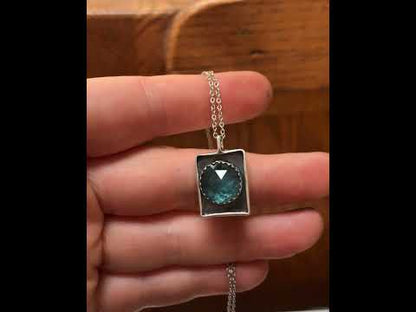 Rustic Rose Cut Teal Kyanite Box Pendant on Adjustable Stainless Steel Chain