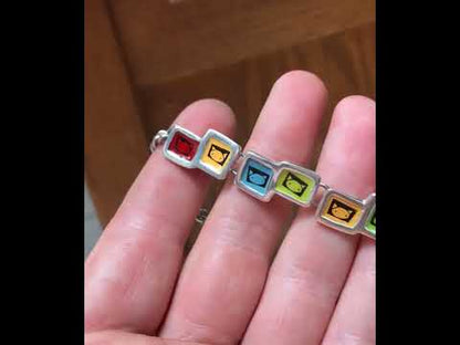 Rainbow Cat Enamel And Sterling Silver Link Bracelet