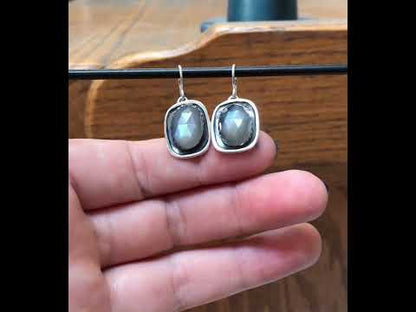 Grey Moonstone Earrings - Rose Cut Moonstone Dangle Earrings on Silver Ear Wires