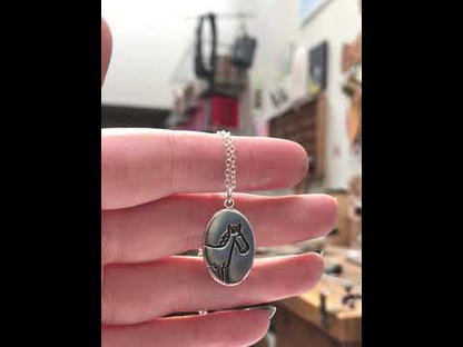 Oval Sterling Silver Horse Necklace on Adjustable Chain - Reversible Funny Horse Charm