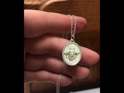Cat Memorial Necklace - Sterling Silver and Enamel Pet Loss Jewelry