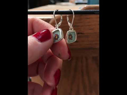 Pastel Flower Earrings - Sterling Silver and Enamel Flower Earrings on Lever Back Ear Wires