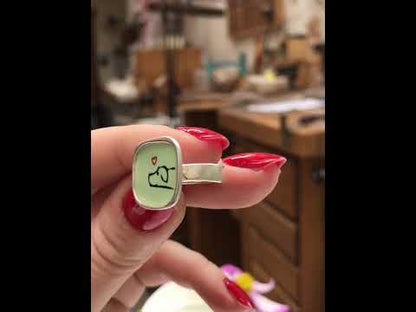 Sterling Silver and Enamel Square Pointer Dog Ring