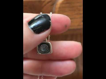 Tiny Blue Moonstone Shadow Box Style Pendant Necklace