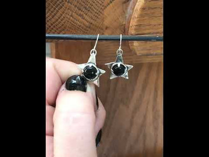 Black Onyx and Sterling Silver Star Earrings - Rustic Whimsical Goth