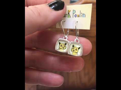 Teeny Tiny Tiger Earrings - Sterling Silver and Enamel