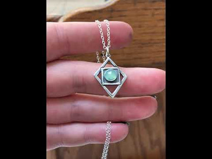 Diamond Shaped Chalcedony Necklace - Modern Geometric Chalcedony Pendant on Adjustable Chain