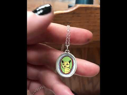 Tiger Portrait Pendant in Sterling Silver and Enamel