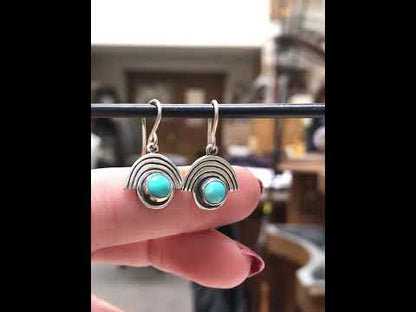 Sterling Silver and Turquoise Earrings on Lever Back Ear Wires - Rainbow Setting