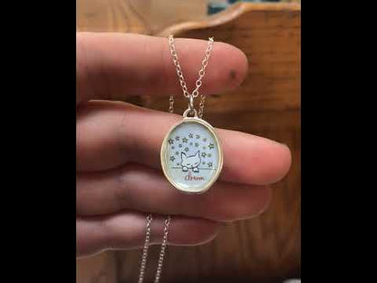 Dream Cat Pendant Necklace in Sterling Silver and Enamel