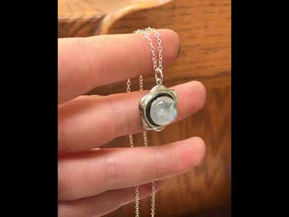 Moonstone and Sterling Silver Flower Pendant Necklace