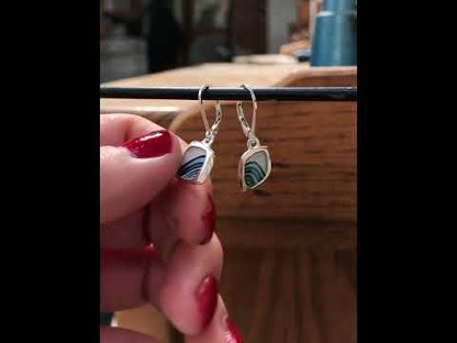 Tiny Abstract Wave Earrings - Sterling Silver and Enamel Earrings on Lever Back Ear Wires - Artsy Statement Earrings