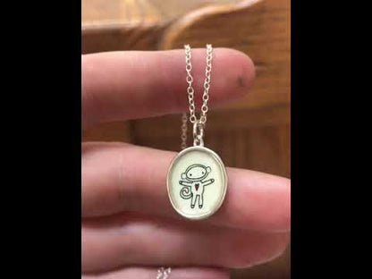 Sterling Silver Sock Monkey Necklace: Enamel Pendant