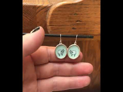 Little Sheep Earrings on Robin's Egg Blue Enamel and Sterling Silver Dangle Earrings