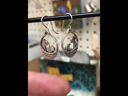 Sterling Silver Bird Nest Earrings - Mama and Baby Bird Charm Earrings