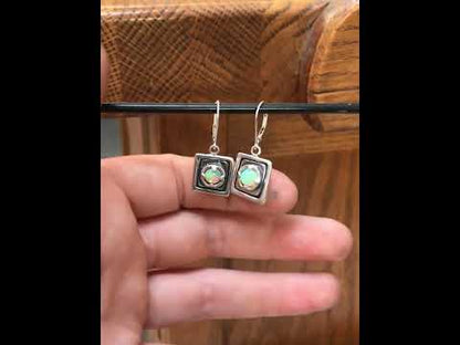 Rustic Square Prong Set Opal Earrings on Lever Back Ear Wires