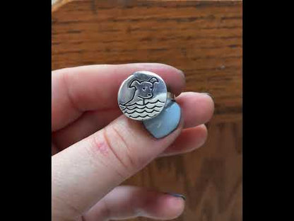 Round Sterling Silver Swimming Dog Ring
