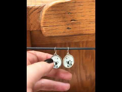 Star Gazing Raccoon Earrings - Large Sterling Silver and Enamel Dangle Earrings