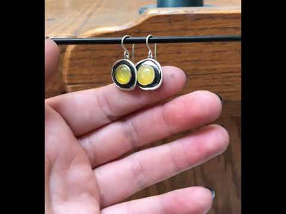 Yellow Opal Earrings - Opals Set in Unique Shadowbox Setting on French Hook Ear Wires