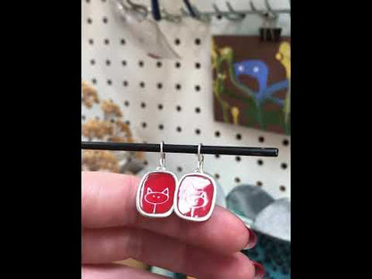 Sterling Silver and Enamel Red Kitty Earrings
