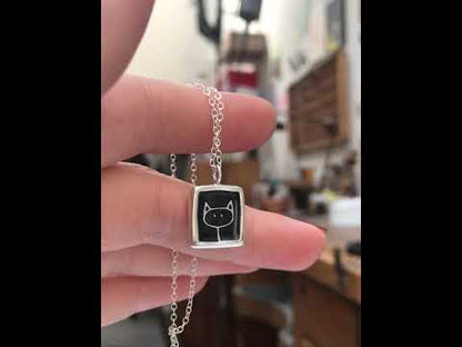 Reversible Sterling Silver and Enamel Stick Kitty and Pointer Necklace - Cat & Dog Jewelry