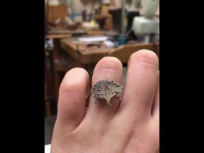 Sterling Silver Cat and Capybara Ring - Capybara Jewelry