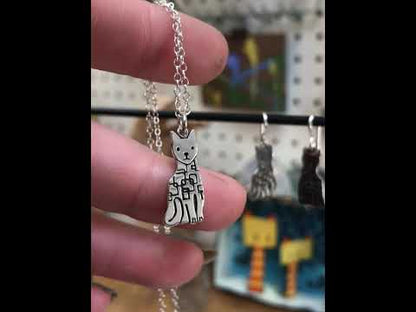 Sterling Silver Modern Sitting Cat Charm on Adjustable Cable Chain