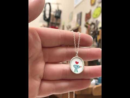 Sterling Silver and Enamel Blue Bird Necklace