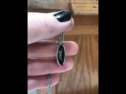 Black and White Coyote Sterling Silver and Enamel Pendant on 24 Inch Stainless Steel Chain
