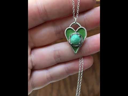 Enamel and Sterling Heart Necklace with Chrysocolla - Earthy Green and Blue Pendant on Adjustable Chain