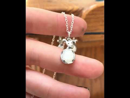 Moon Dog Charm Necklace - Sterling Silver and Moonstone Puppy Pendant
