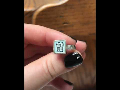 Sterling Silver and Enamel Love Cat Ring - Cat Jewelry - Vintage Style Illustration - Sweet Cat