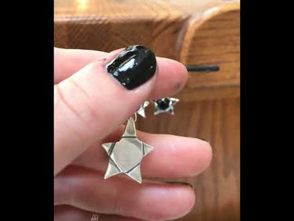 Prong Set Black Onyx and Sterling Silver Star Rustic Pendant Necklace