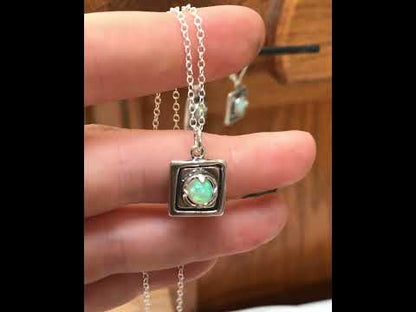Rustic Square Prong Set Opal Pendant Necklace on Adjustable Chain