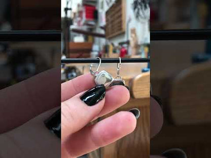 Sterling Silver Grey Cat Earrings - Adorable Cat Jewelry - Lever Back Ear Wires and Vitreous Enamel