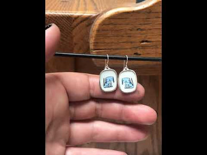 Droopy Dog Earrings - Sterling Silver and Enamel Blue Dog Dangle Earrings