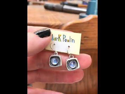 Tiny Blue Moonstone Shadow Box Style Dangle Earrings