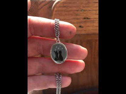 Dogs Under a Starry Night Sky Necklace - Sterling Silver and Enamel Pendant on 24" Stainless Steel Curb Chain