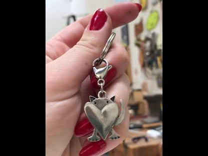 Pewter Peeking Cat Keychain