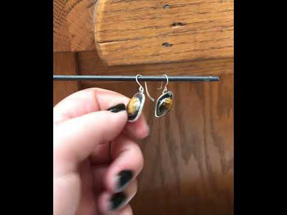 Tiger's Eye Earrings in Modern Sterling Silver Shadow Box Setting