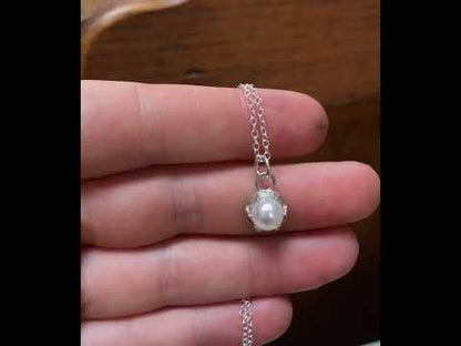 Tiny Pearl Necklace in a Sterling Silver Prong Setting