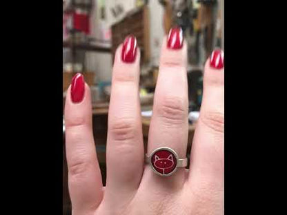 Sterling Silver and Enamel Round Stick Kitty Ring - Cat Jewelry