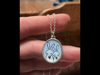 Love Bunnies Necklace in Blue Enamel and Sterling Silver - Best Friends, Mother-Child, Couples Gift