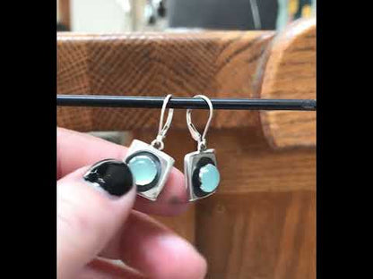 Modern Sterling and Aqua Chalcedony Earrings on .925 Silver Lever-Back Ear Wires