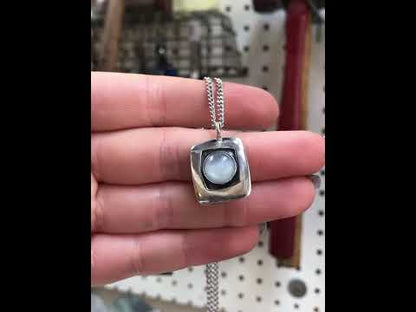 Modern Square Moonstone Pendant in Sterling Silver Frame - Moonstone Jewelry for Men and Women