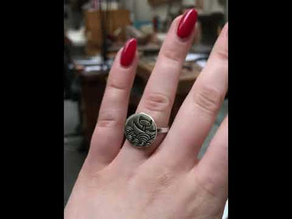 Round Sterling Silver Boat Cat Ring - Fun and Unique Cat Medallion Ring