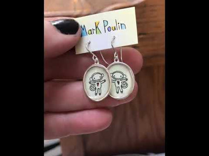 Sterling Silver Sock Monkey Earrings: Enamel Dangles